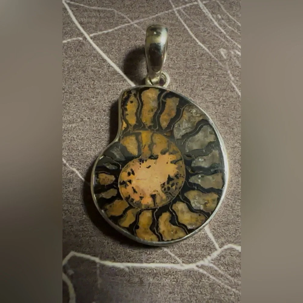 Genuine Handmade Ammonite Fossil Pendant set in sterling silver